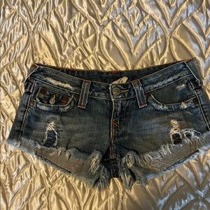 True Religion Blue Distressed Jean Shorts